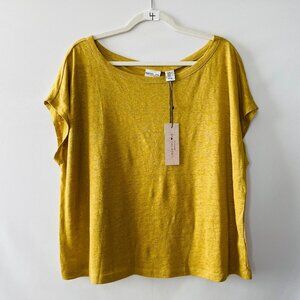 NWT Rachel Zoe Womens Mustard Yellow Short Sleeve Linen Comfort Top Size XL